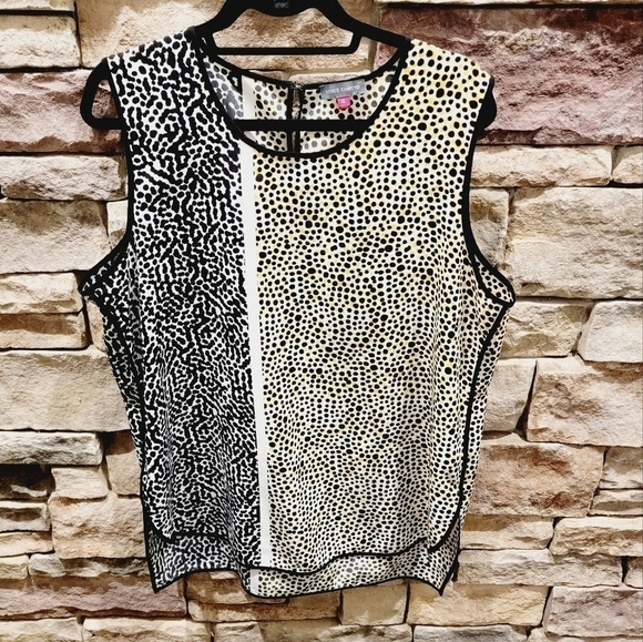 Vince Camuto Sleeveless Yellow Black Color Block Dot Print  Tunic Top Size XL - Picture 3 of 8